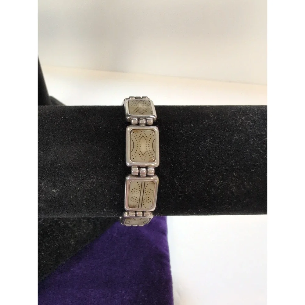 Brighton Bracelet rectangular panels w/ engraved geometric and dotted motifs.